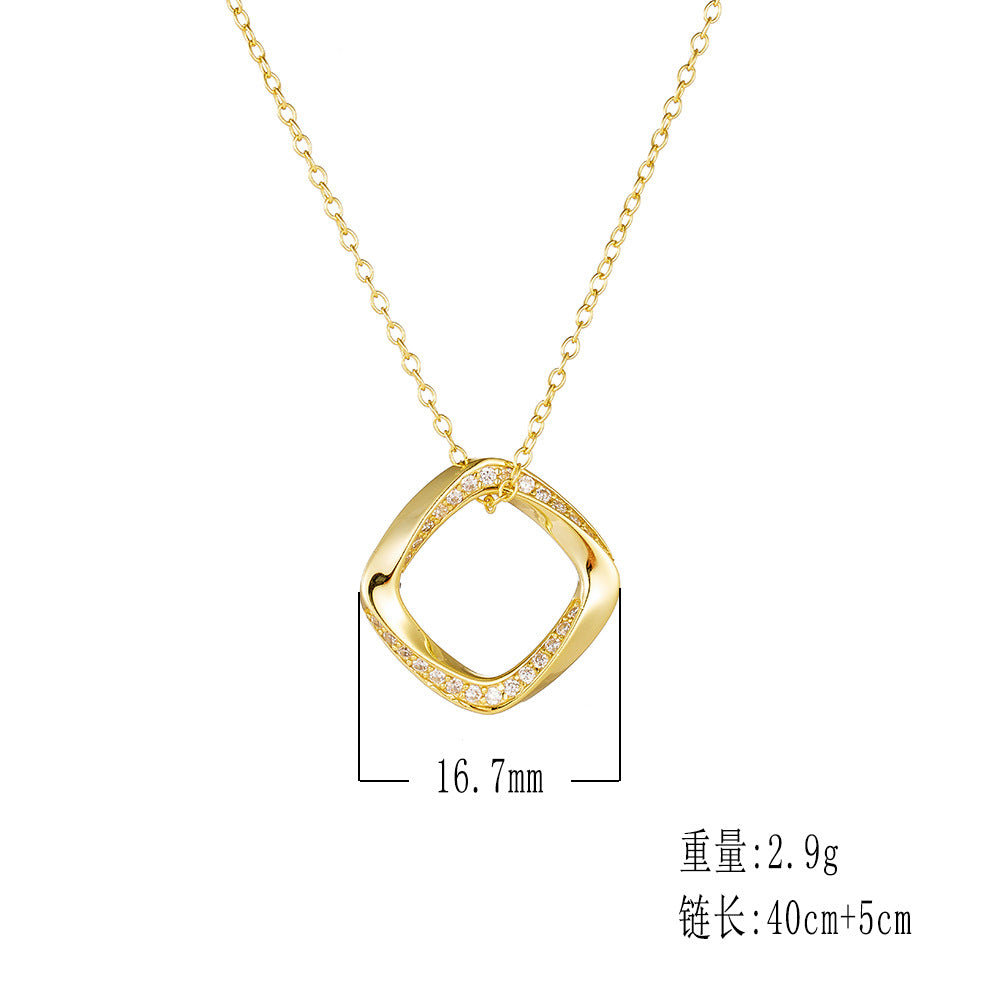 Sterling Silver Sparkling Geometric Square Choker for Women, Trendy Ins Style
