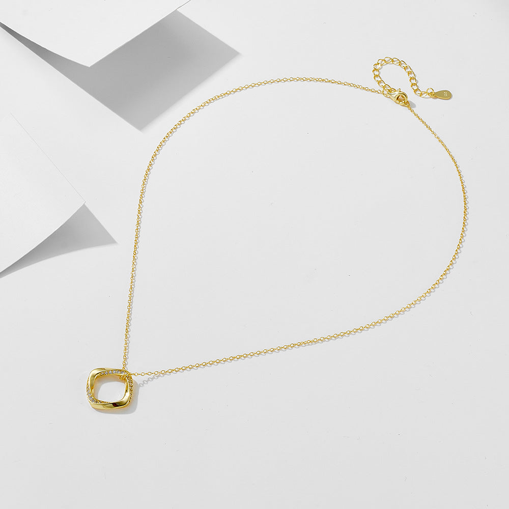 Sterling Silver Sparkling Geometric Square Choker for Women, Trendy Ins Style