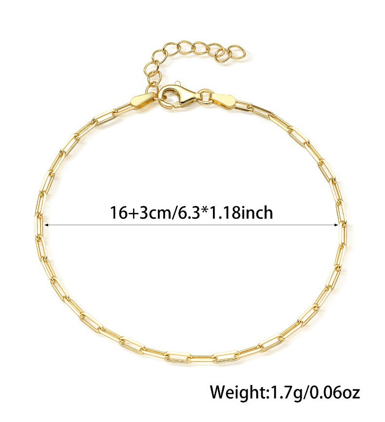 Paperclip Chain Bracelet - 925 Silver Minimalist Classic Jewelry