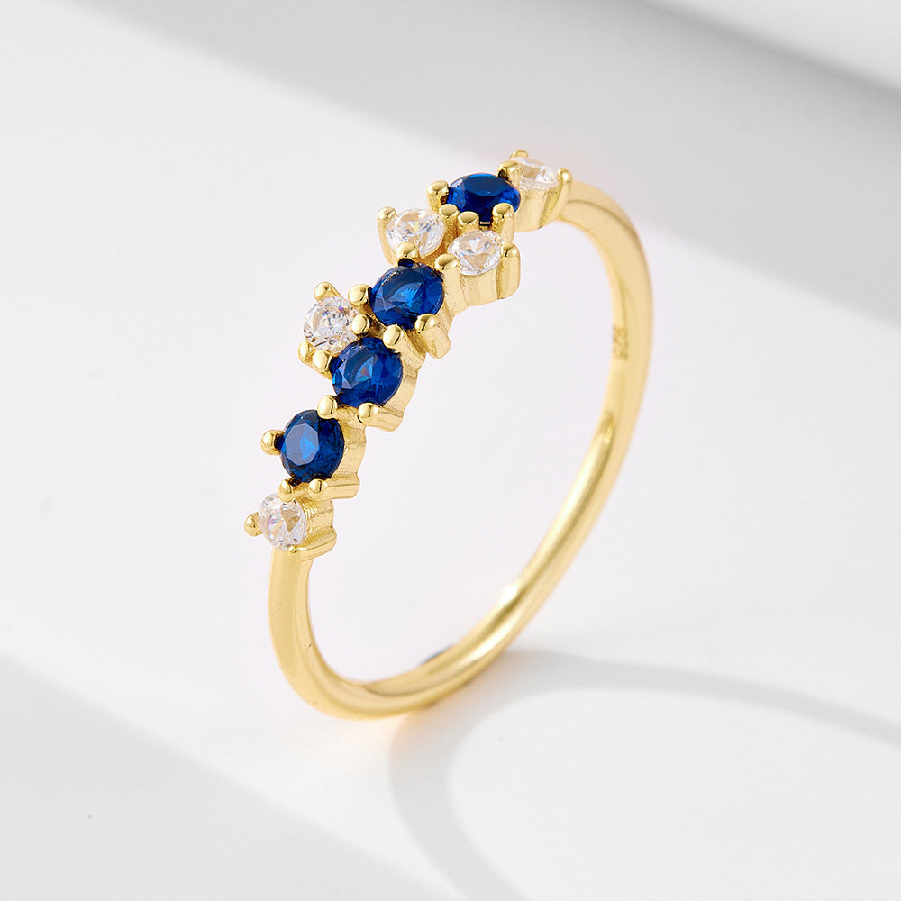 925 Sterling Silver Minimalist Colorful Zirconia Ring, Japanese Style Light Luxury Stackable Jewelry