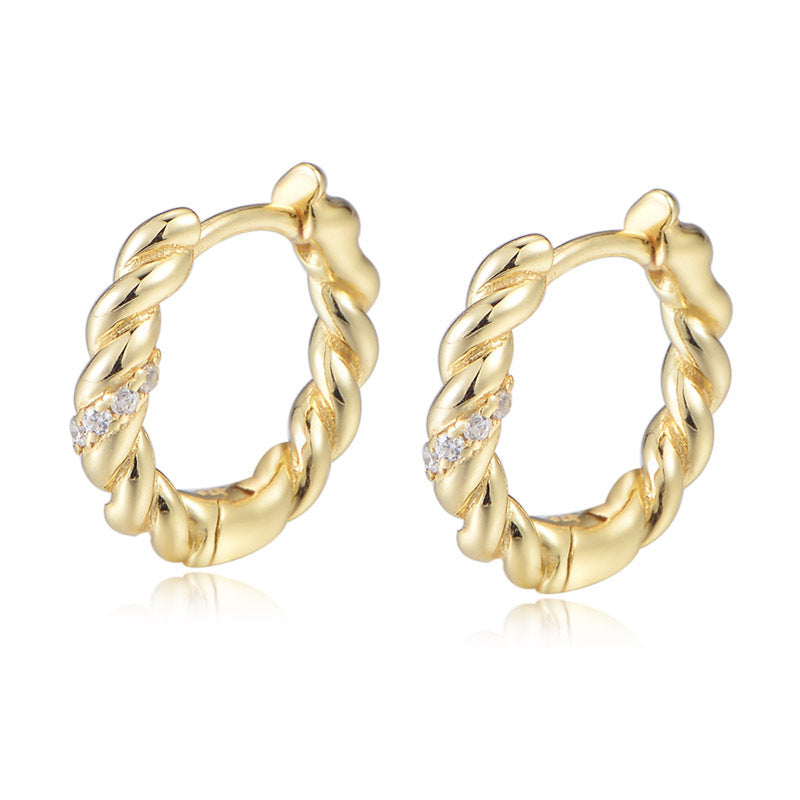 925 Sterling Silver Twisted Rope Hoop Earrings, Gold Plated Zirconia Huggie Hoops, Minimalist Geometric Ear Buckles, Hypoallergenic Jewelry for Women