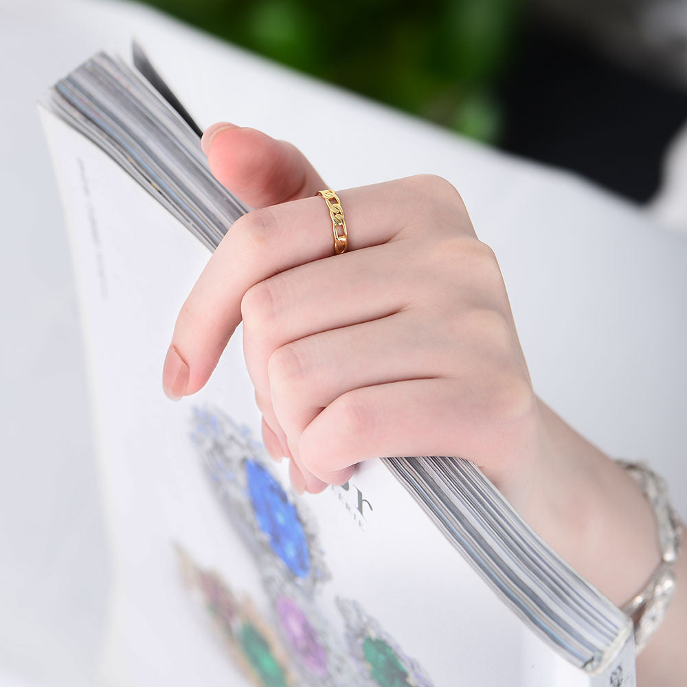 925 Sterling Silver Link Chain Ring, Minimalist High-End Hollow-Out Design Jewelry