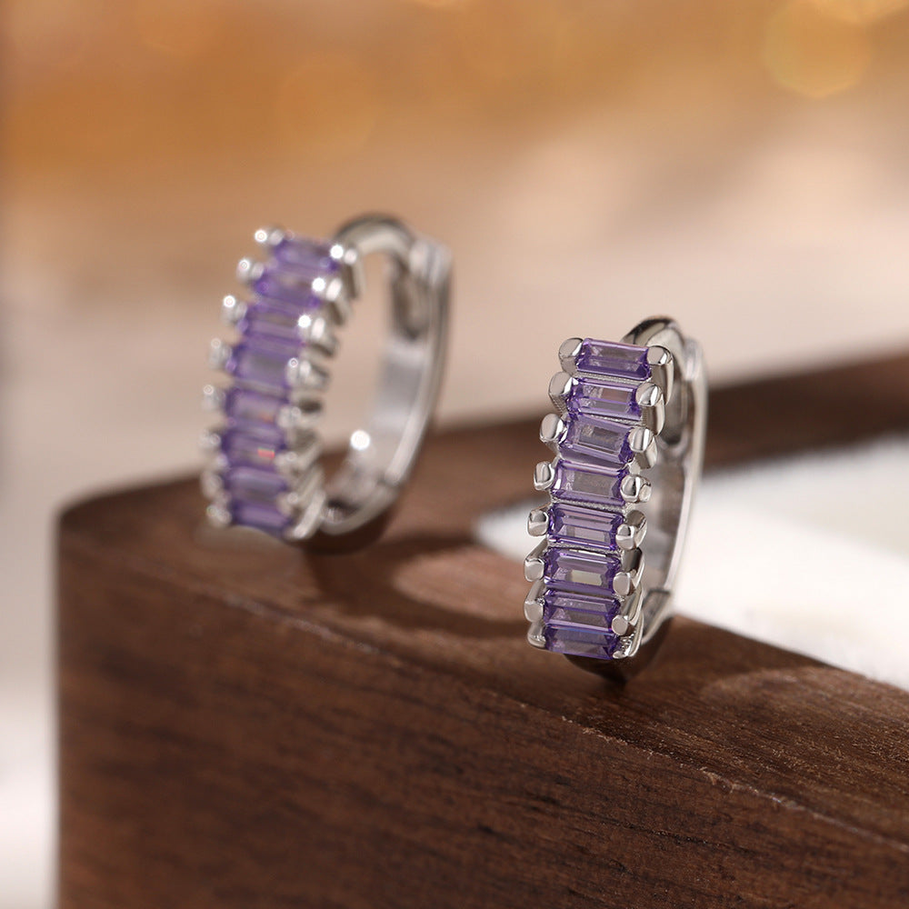 Color Zircon Hoop Earrings - 925 Silver Dopamine Niche Jewelry