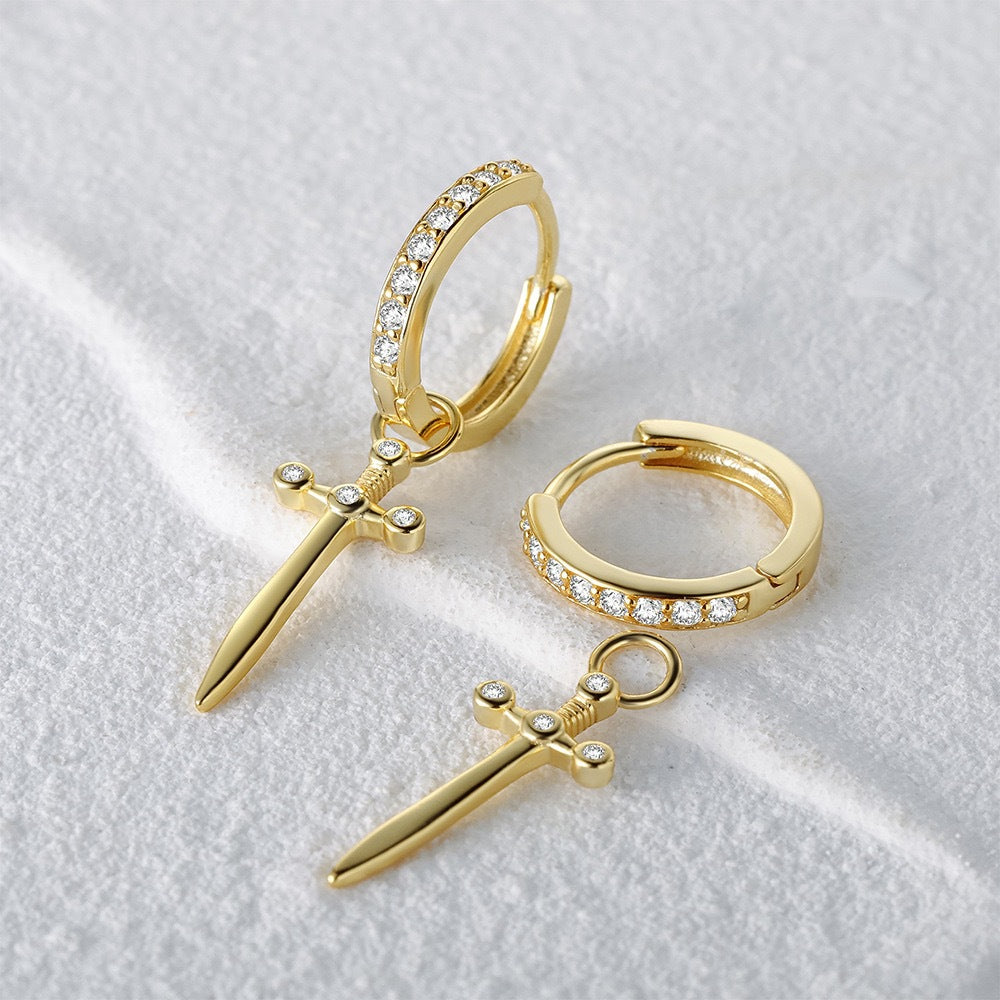 S925 Sterling Silver Cross Dagger Earrings | Light Luxury Zircon Inlay European & American Jewelry