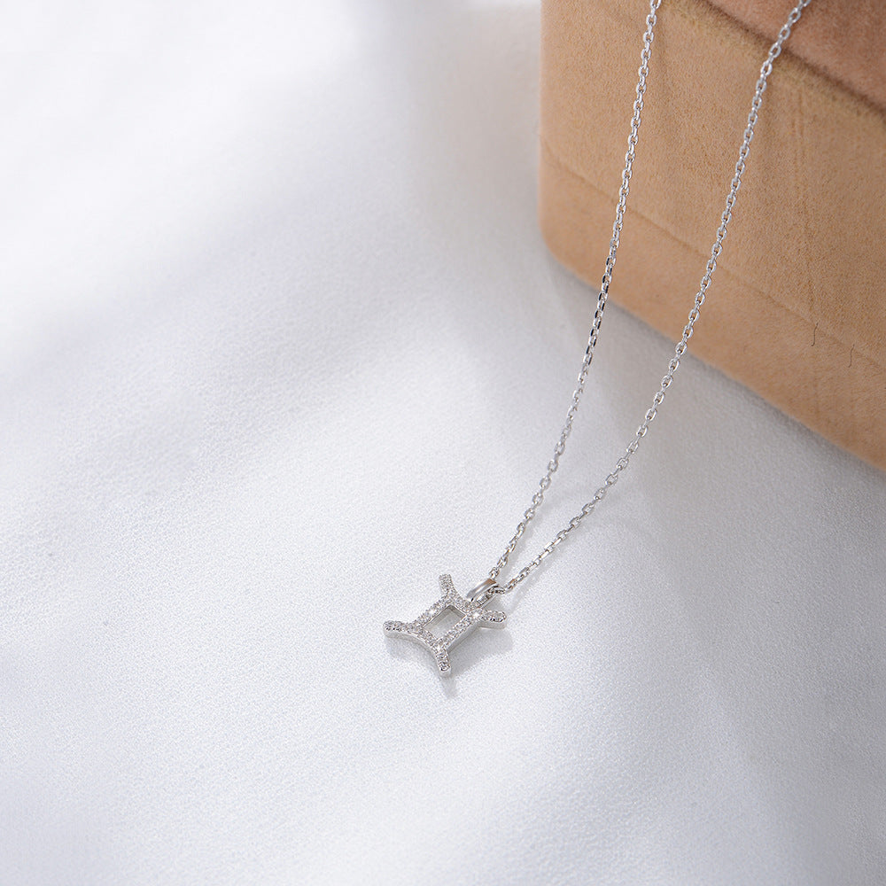 925 Sterling Silver Twelve Zodiac Diamond Pendant Necklace, Fashionable Viral Wish Amazon Hot Selling Jewelry