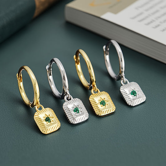 Square Zircon Hoop Earrings - S925 Silver Niche Minimalist Jewelry