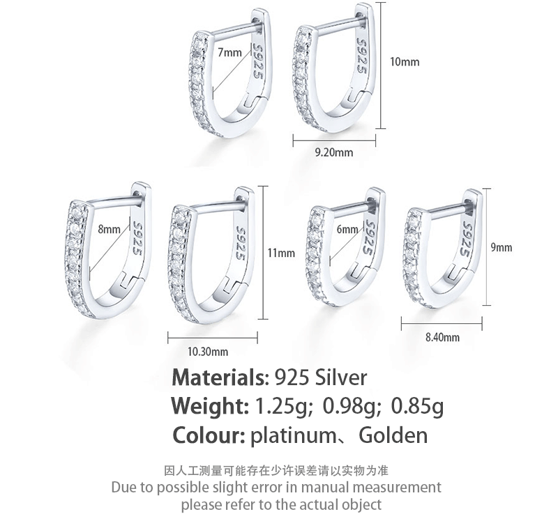 U Shape Diamond Hoop Earrings - S925 Silver Minimalist Geometric