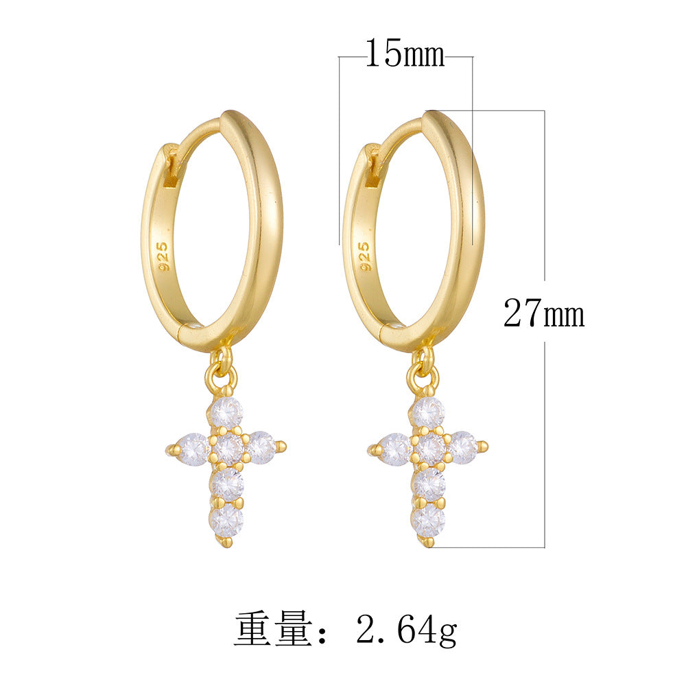 925 Sterling Silver Geometric Cross Hoop Earrings, Minimalist Luxury Jewelry