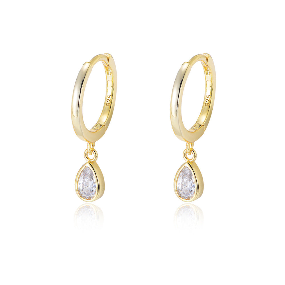925 Sterling Silver Teardrop Zirconia C-Hoop Earrings, Vintage Custom Jewelry