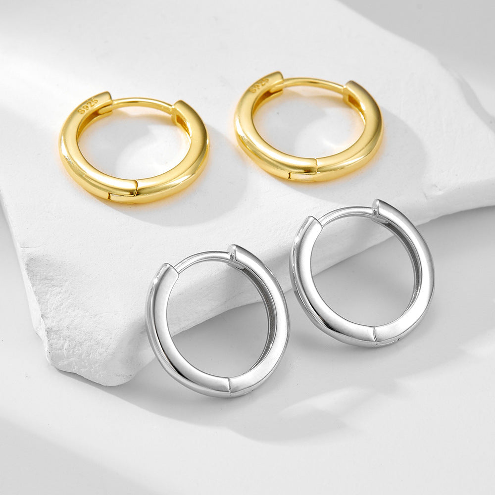 925 Sterling Silver Minimalist Sleek Hoop Earrings, High-End Light Luxury Plain Circle Jewelry
