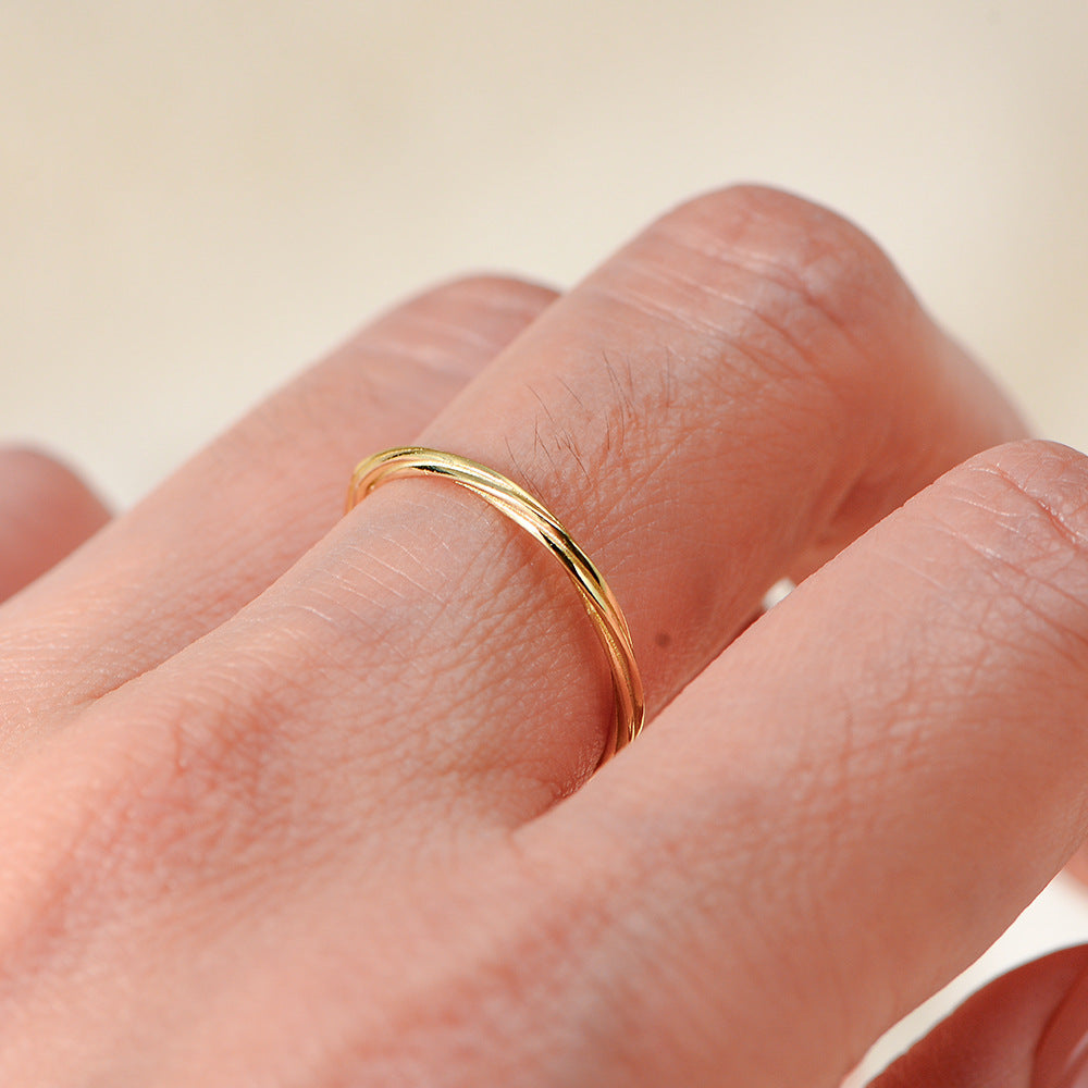 925 Sterling Silver Geometric Entwined Line Ring, Minimalist High-End Ins Style Jewelry