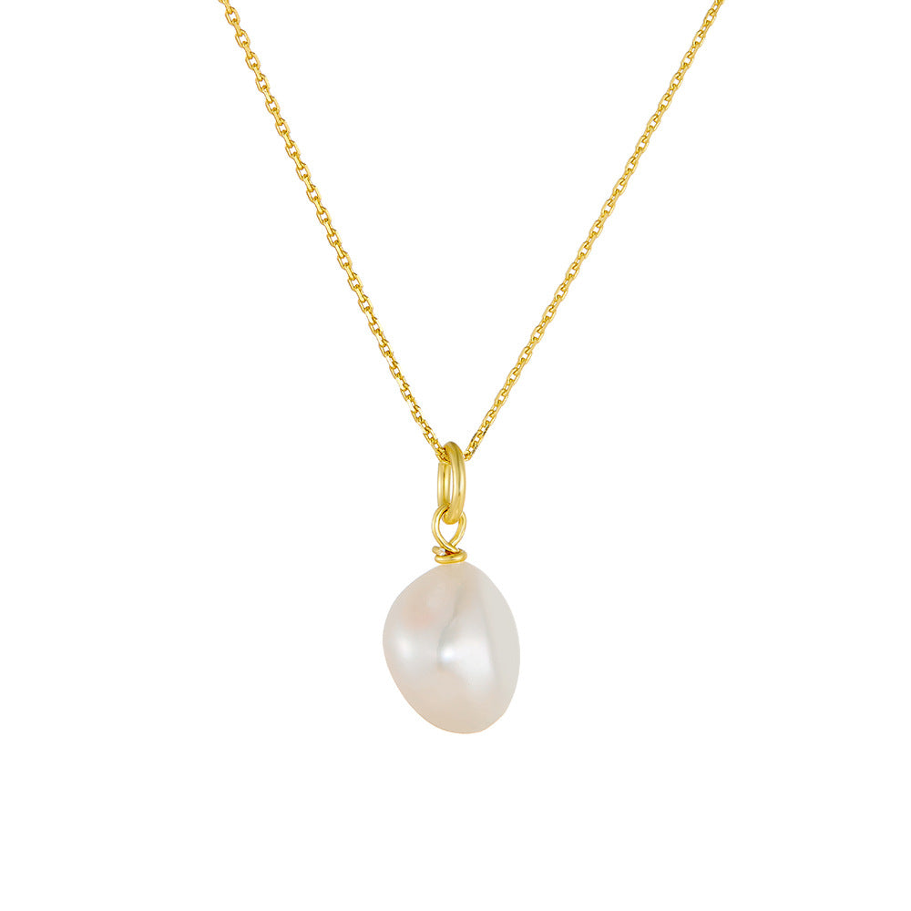 925 Sterling Silver Natural Freshwater Pearl Necklace, Baroque Pendant Jewelry