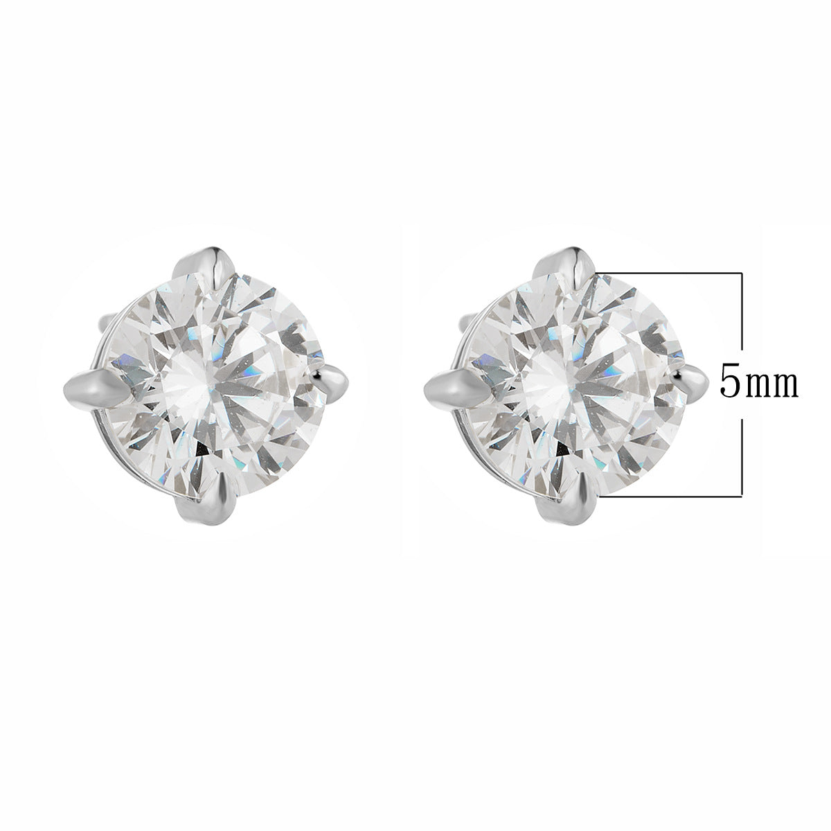 925 Sterling Silver Classic 4-Prong Round Zirconia Stud Earrings, Minimalist Daily Solitaire Jewelry