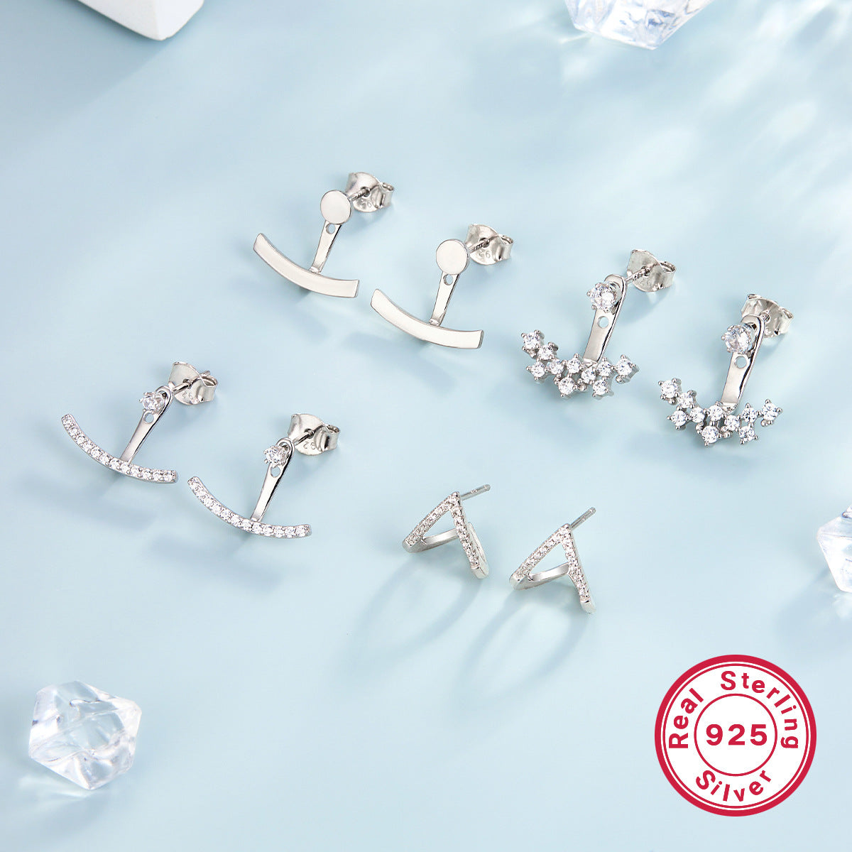 Smile Stud Earrings - S925 Sterling Silver Diamond-Encrusted Niche Earrings