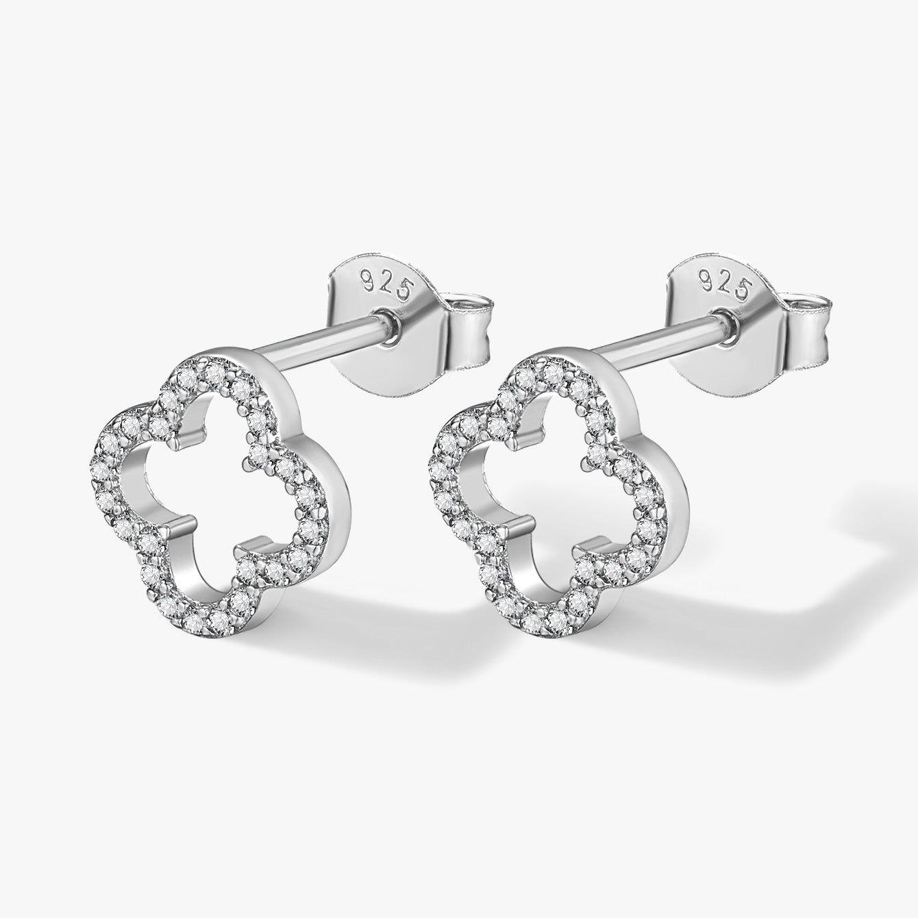 Hollow Clover Earrings - 925 Silver Diamond Niche Studs