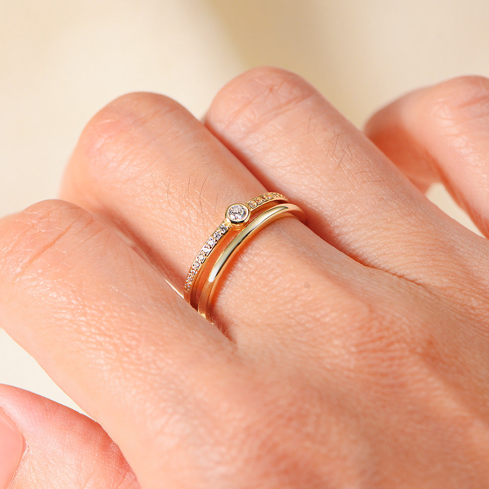 S925 Silver Modern Double-Sided Pave Ring - Sleek Cold Style Trendy Band