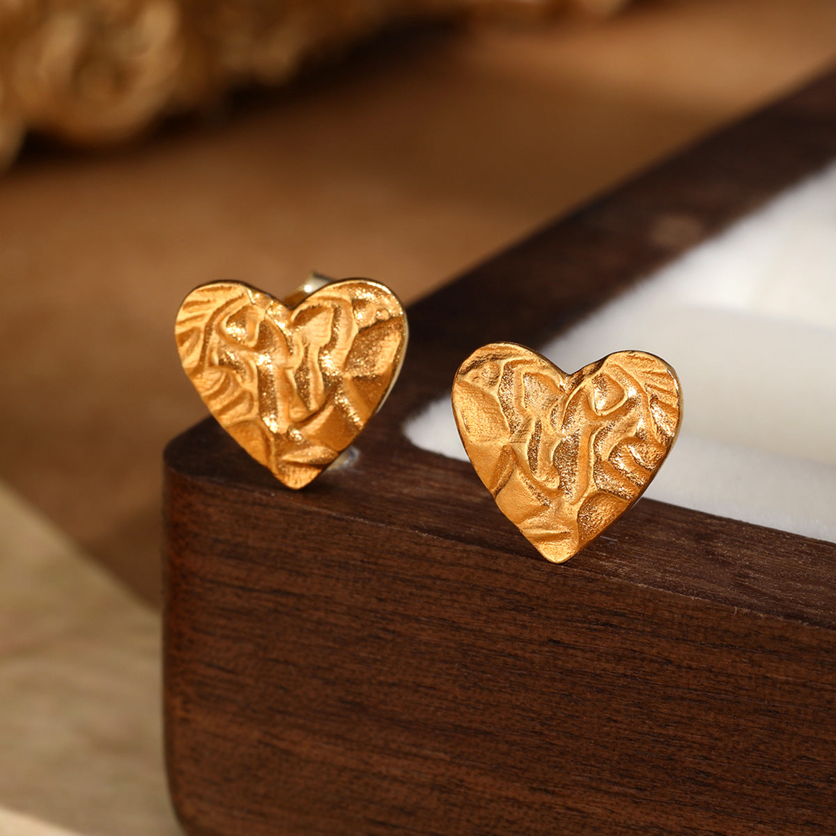 Heart Texture Stud Earrings - Solid Sterling Silver Vintage Valentine Gift