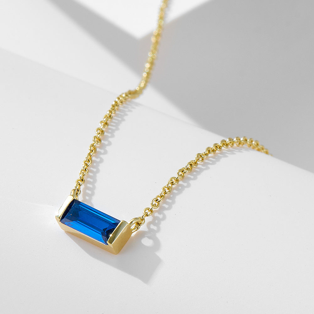 925 Sterling Silver Birthstone Pendant Necklace, Minimalist Lucky Stone Clavicle Chain