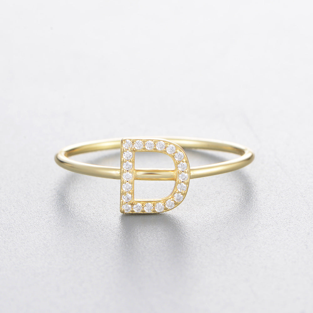 925 Sterling Silver 26 Alphabet Zirconia Rings, Minimalist Stackable Initial Jewelry