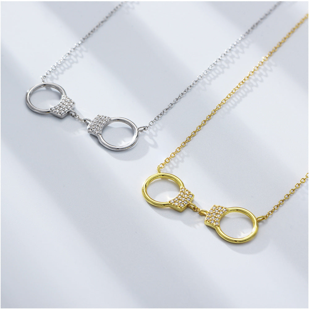 925 Sterling Silver Handcuff Necklace, Sparkling Zirconia Pendant