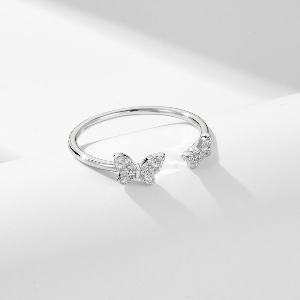 925 Sterling Silver Dainty Butterfly Open Ring, Light Luxury Minimalist Ins Style Adjustable Jewelry