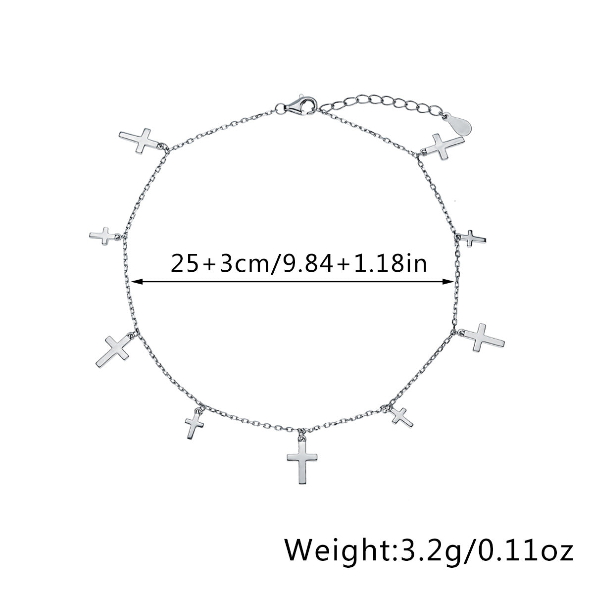 925 Silver Crucifix Jewelry Set | Tassel Necklace, Bracelet, Anklet