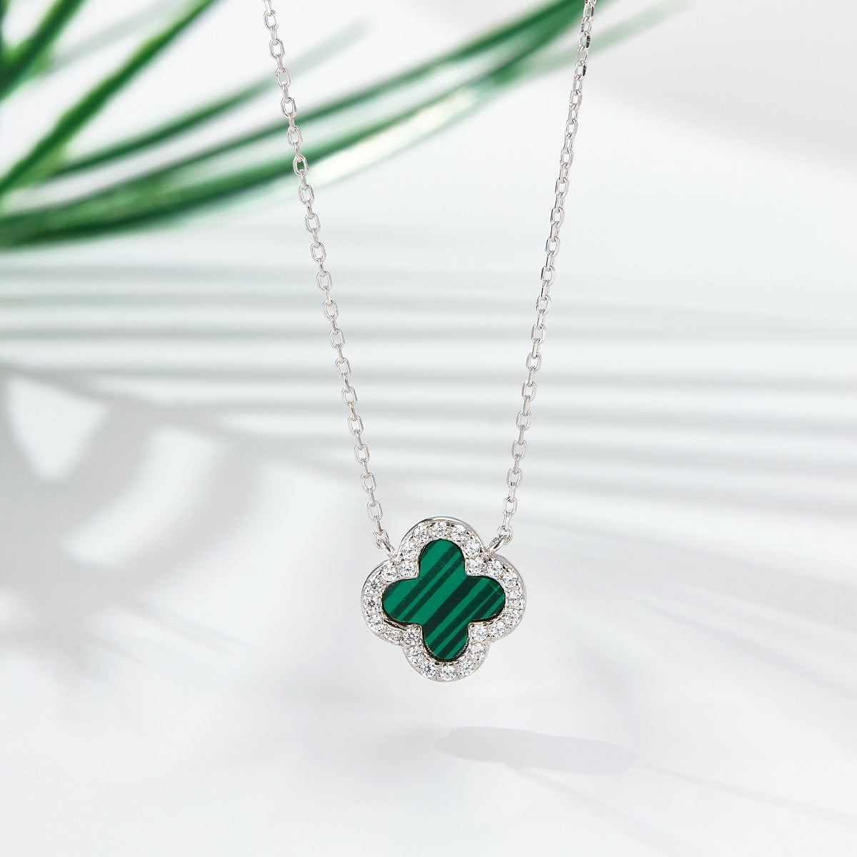 Four Leaf Clover Necklace & Earrings Set - Sterling Silver Black Agate Jewelry Gift