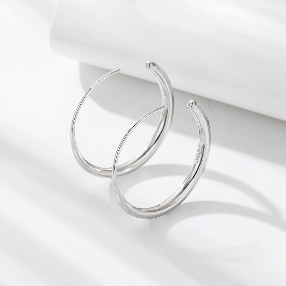 925 Sterling Silver Minimalist Geometric Hoop Earrings, Creative Hip-Hop Style Trendy Jewelry