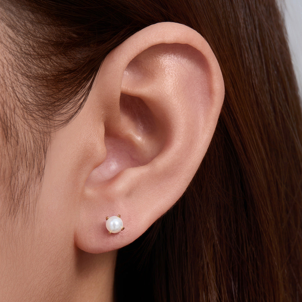 925 Sterling Silver Classic Pearl Flat-Back Labret Stud, Minimalist Threaded Piercing Jewelry