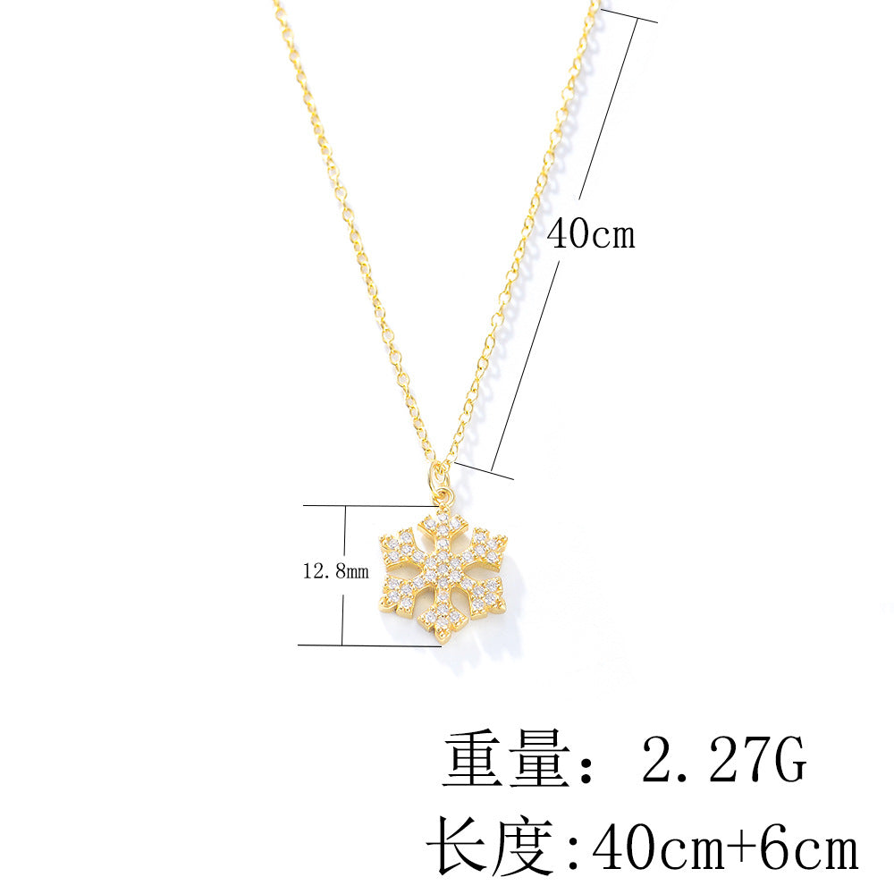 925 Sterling Silver Snowflake Pendant Necklace, Sparkling Zirconia Jewelry