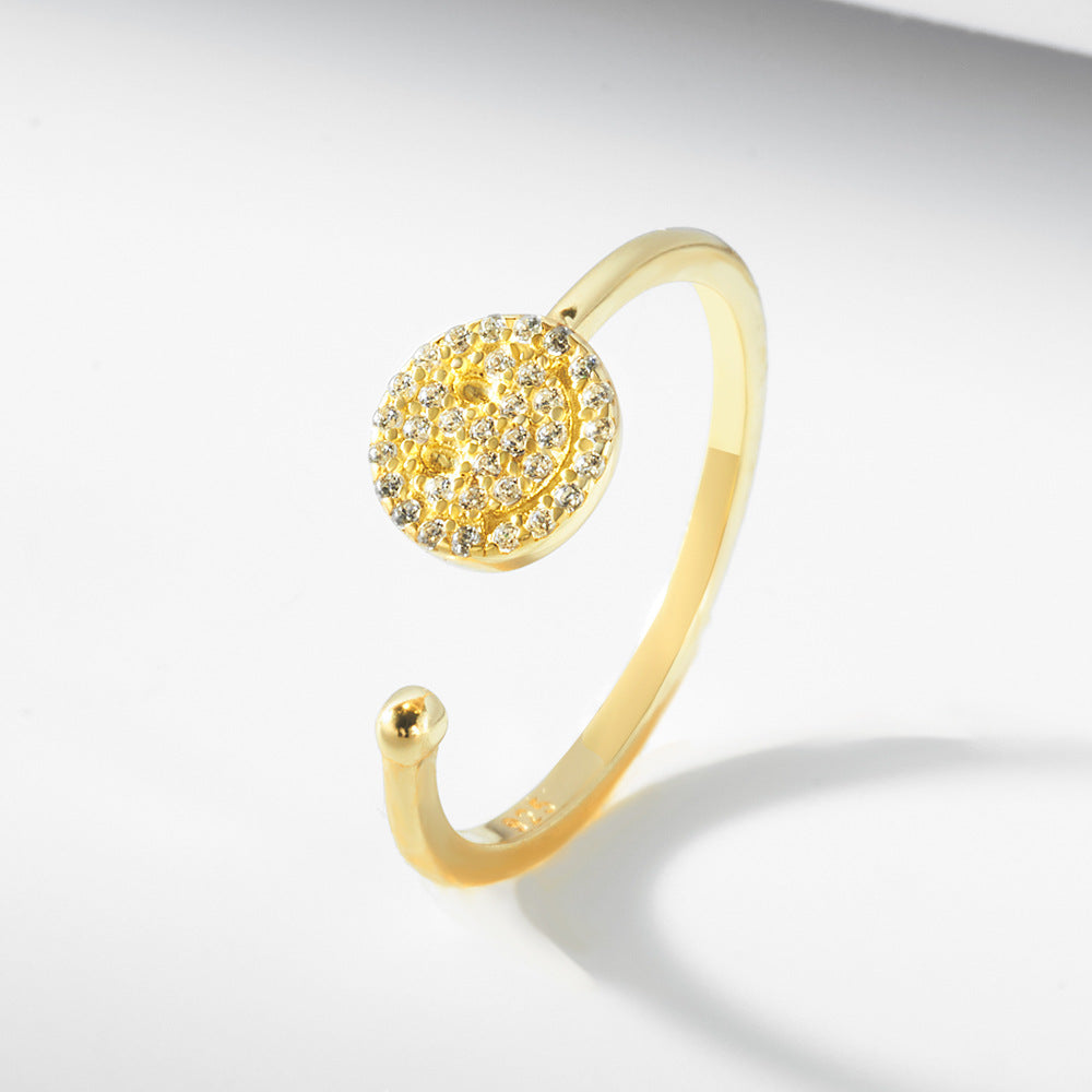 S925 Silver Modern Sparkling Smiley Ring - Adjustable High-End Aesthetic Band
