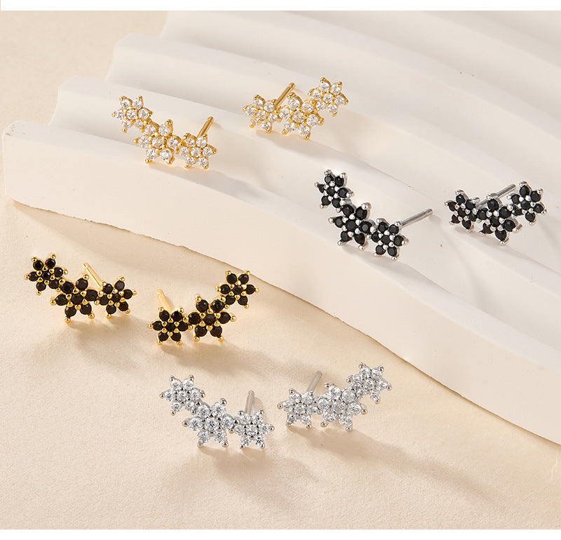 INS Style Floral Stud Earrings | S925 Sterling Silver with Zircon Inlay