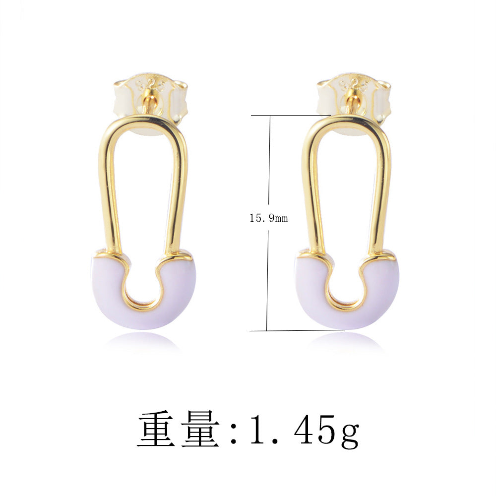 925 Sterling Silver Paperclip Stud Earrings, Colorful Enamel Jewelry