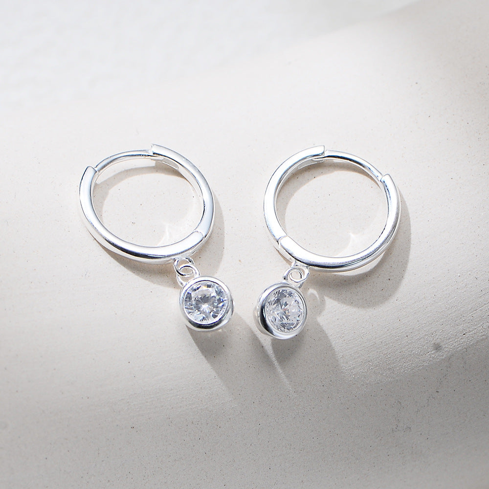 925 Sterling Silver Minimalist Drop Earrings, Pave Single Zirconia High-End Jewelry