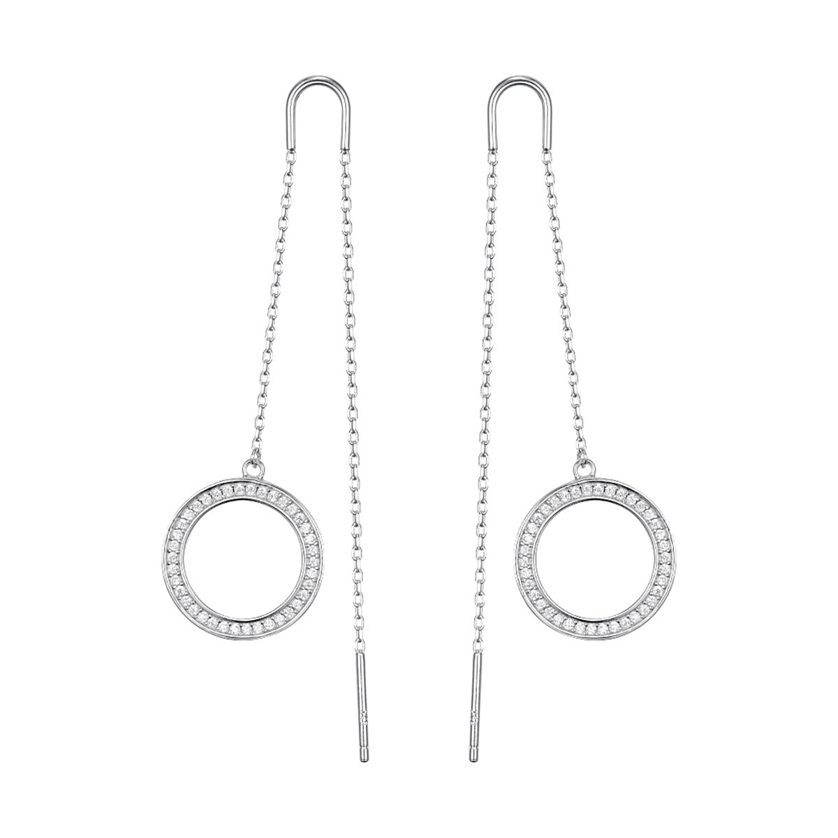 Zircon Circle Necklace Set - 925 Silver Geometric Layered Jewelry