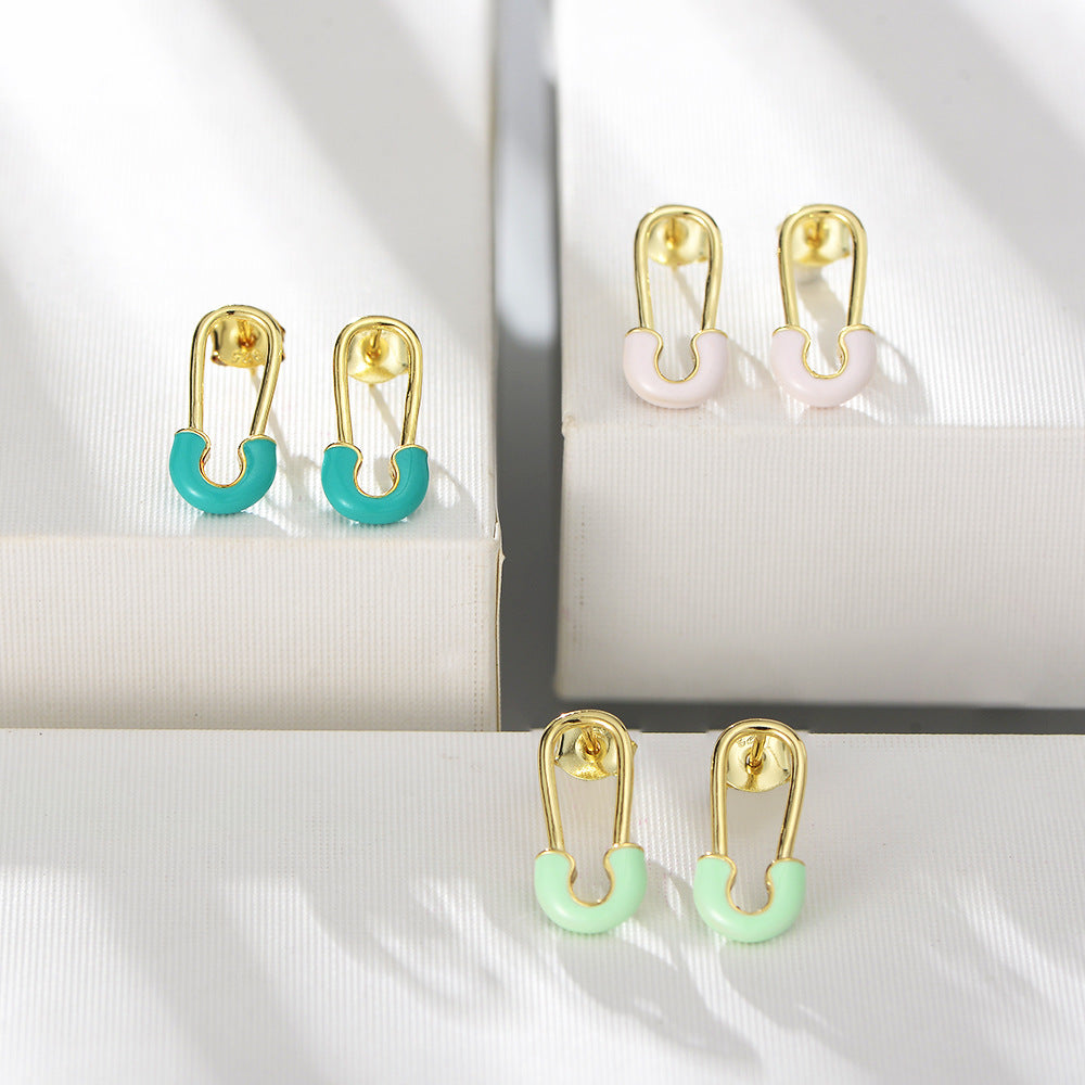 925 Sterling Silver Paperclip Stud Earrings, Colorful Enamel Jewelry