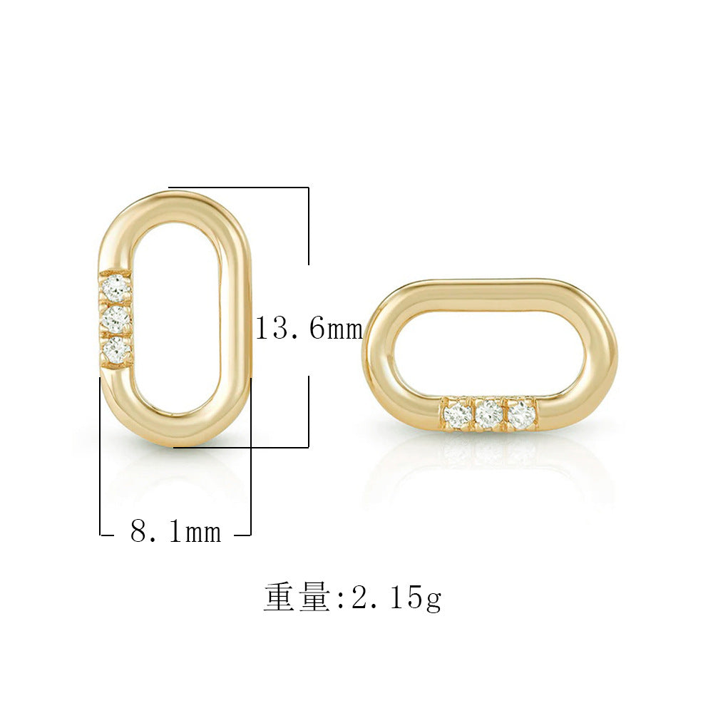 S925 Silver Sparkling Rectangular Oval Huggies - Modern Ins Style Aesthetic