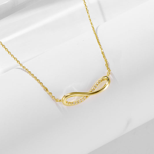 925 Sterling Silver Infinity Figure-8 Pendant Necklace, Pave Zirconia Mobius Design Jewelry