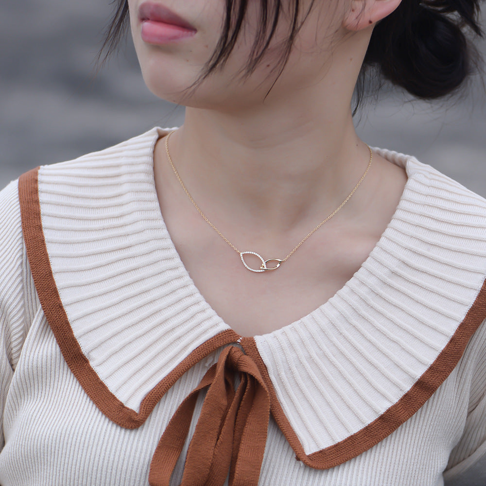 925 Sterling Silver Geometric Rhombus Interlocking Necklace, Sparkling Zirconia Jewelry