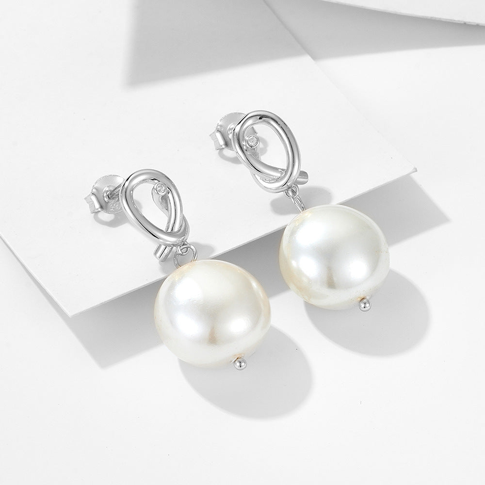 S925 Silver Modern Shell Button Pearl Earrings - Unique Geometric Studs