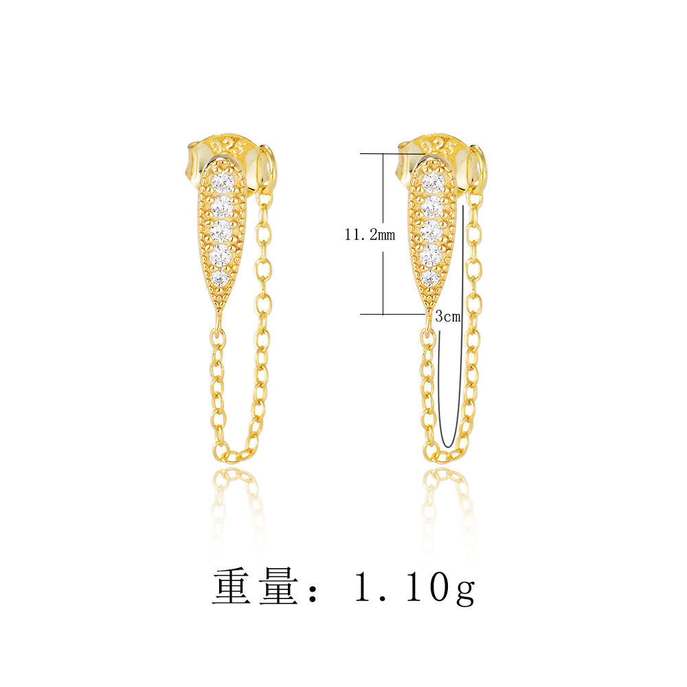 925 Sterling Silver Link Chain Tassel Stud Earrings, Minimalist Jewelry