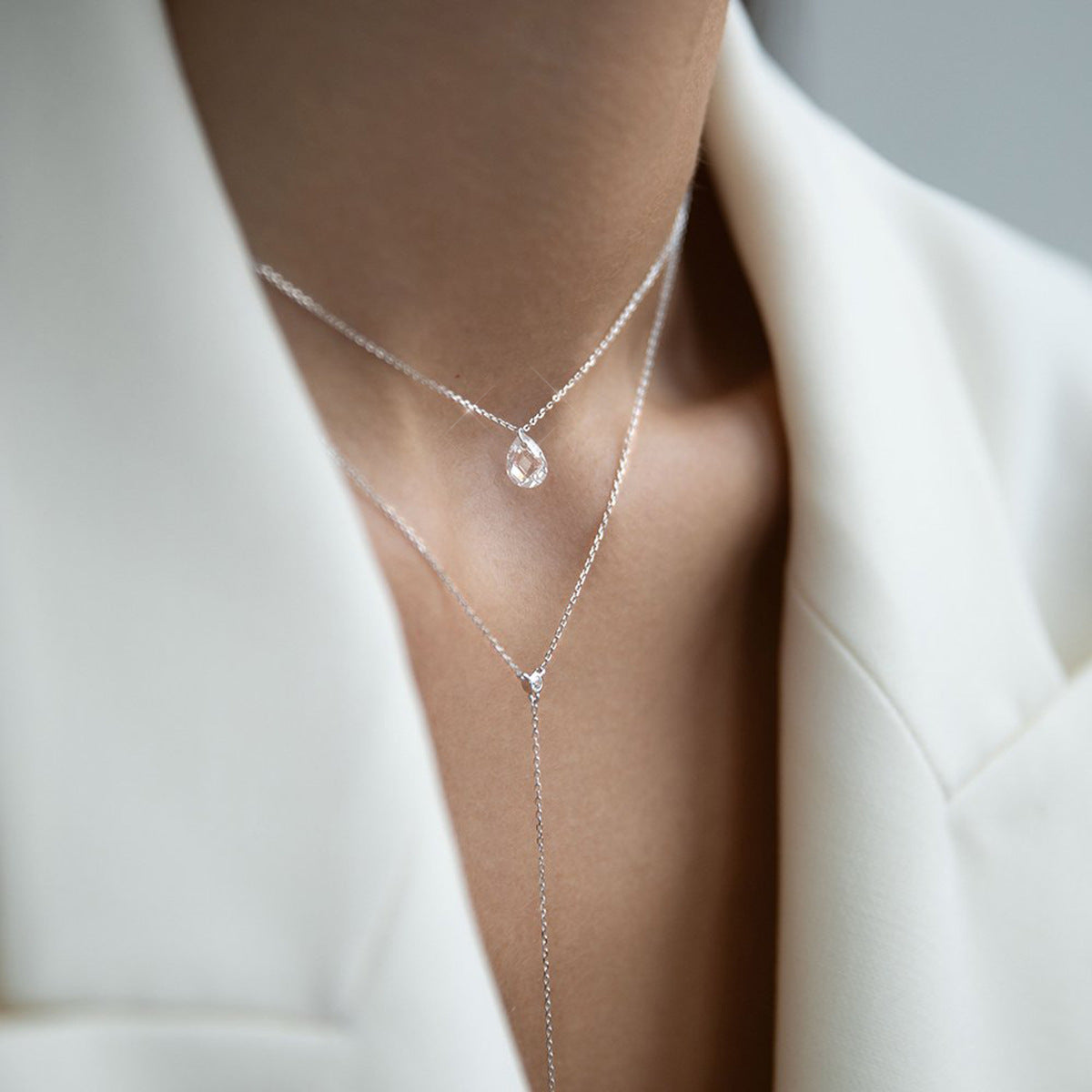 Teardrop Zircon Necklace - 925 Silver Minimalist Niche Choker Wholesale