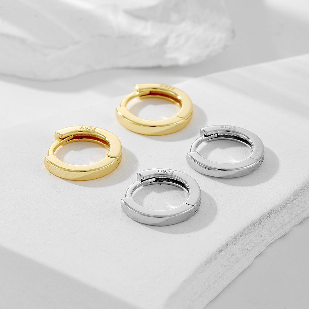925 Sterling Silver Minimalist Chunky Hoop Earrings, High-Polished Versatile Huggie Jewelry
