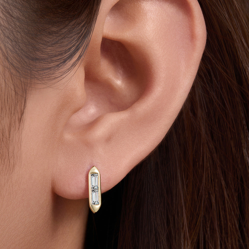 925 Sterling Silver Geometric Bar Stud Earrings, Sparkling Zirconia Jewelry