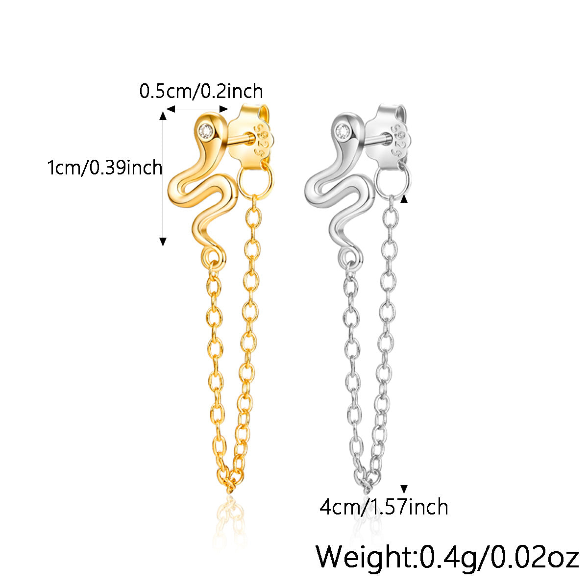 Octagram Snake Earring - 925 Silver Single Chain Geometric Jewelry