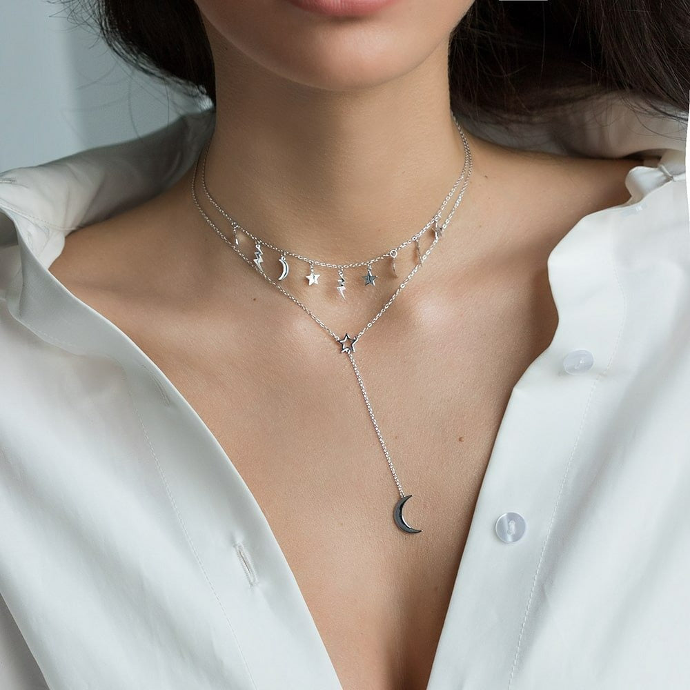 Star Moon Necklace - S925 Silver Light Luxury Collarbone Chain