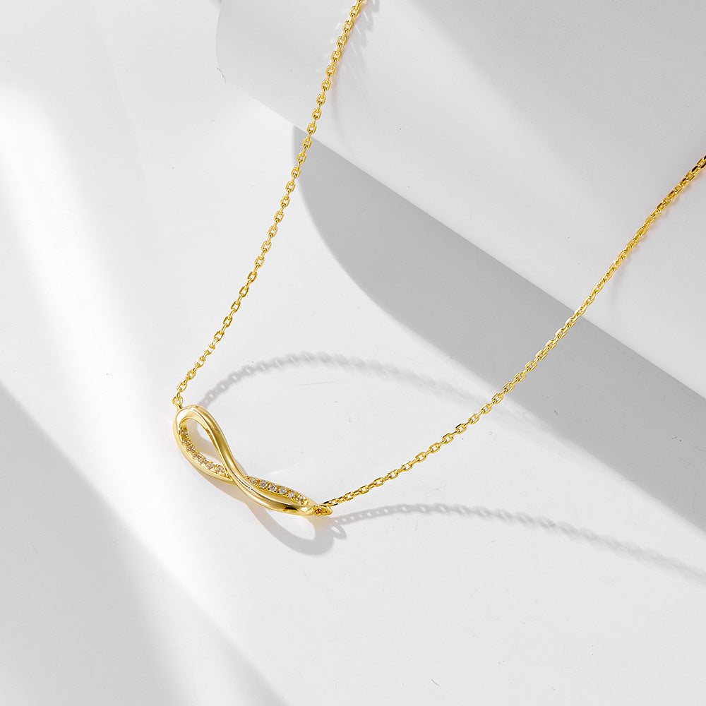 925 Sterling Silver Infinity Figure-8 Pendant Necklace, Pave Zirconia Mobius Design Jewelry