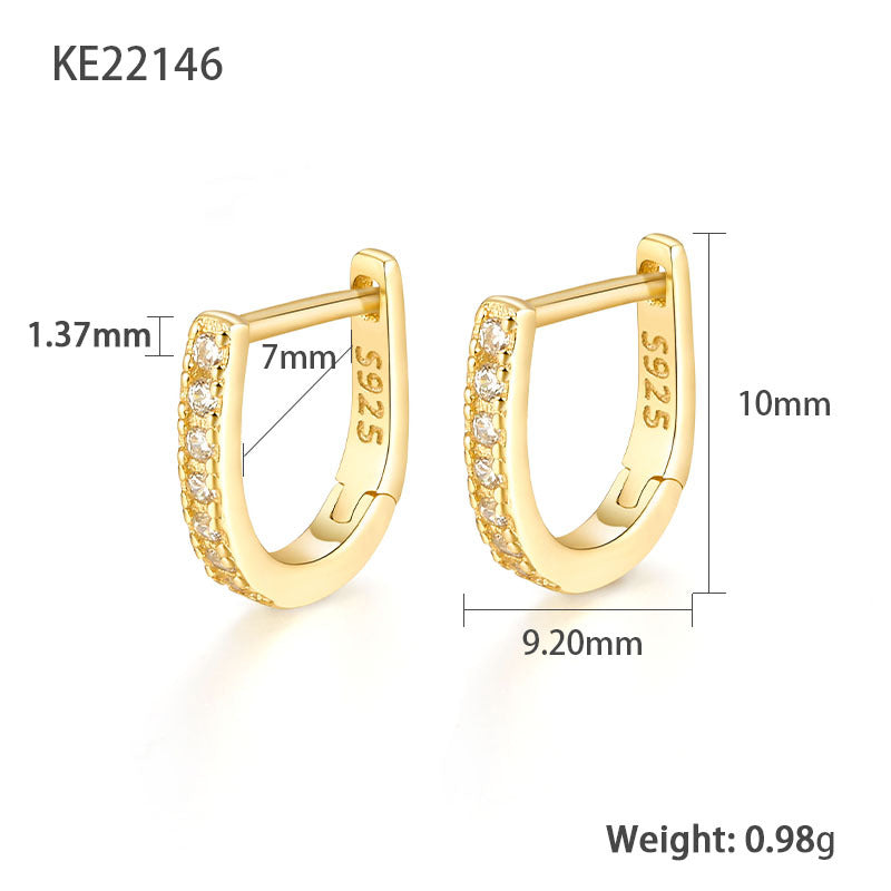 U Shape Diamond Hoop Earrings - S925 Silver Minimalist Geometric