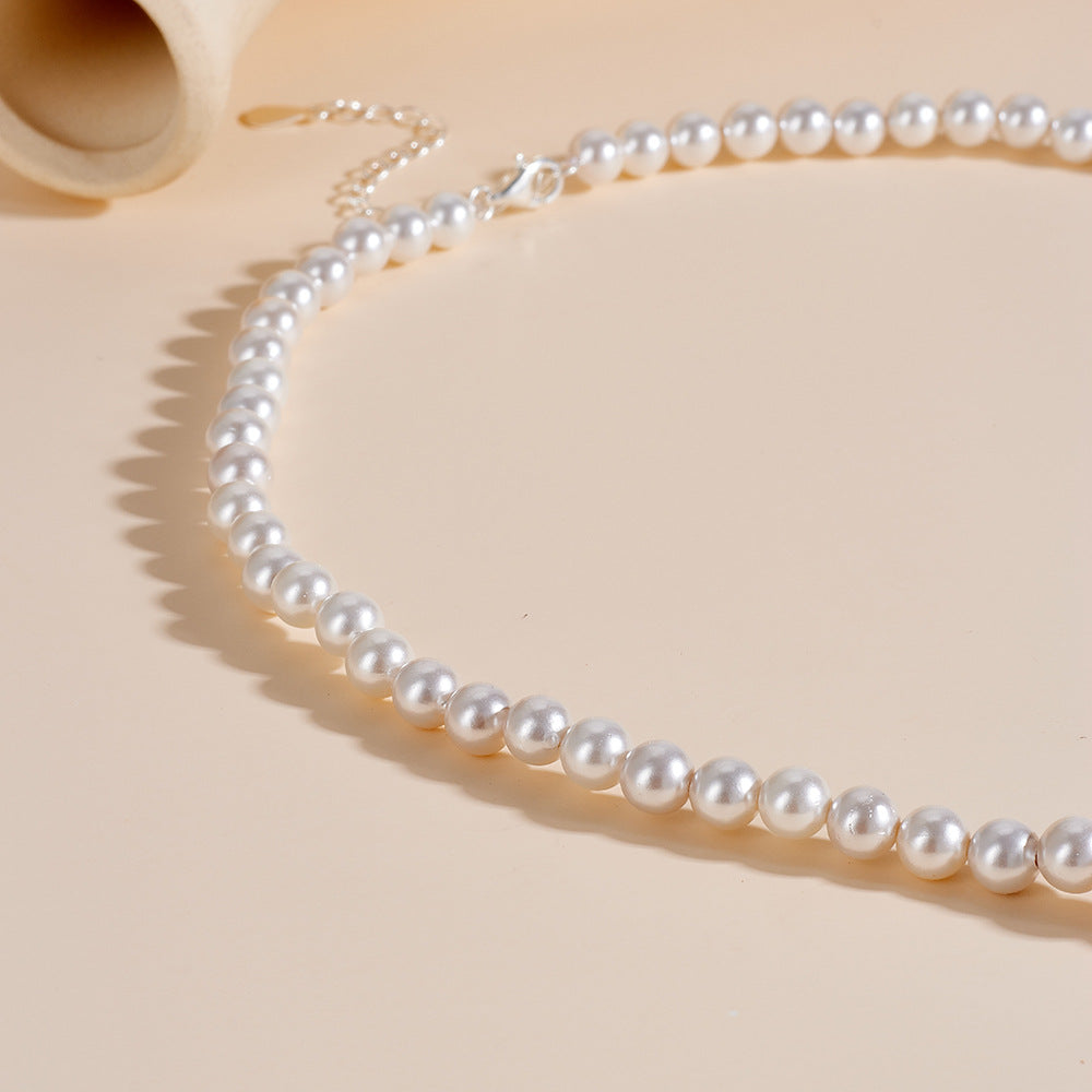 Sterling Silver Dainty Teardrop Charm Pearl Necklace for Women, Modern Chic Aesthetic