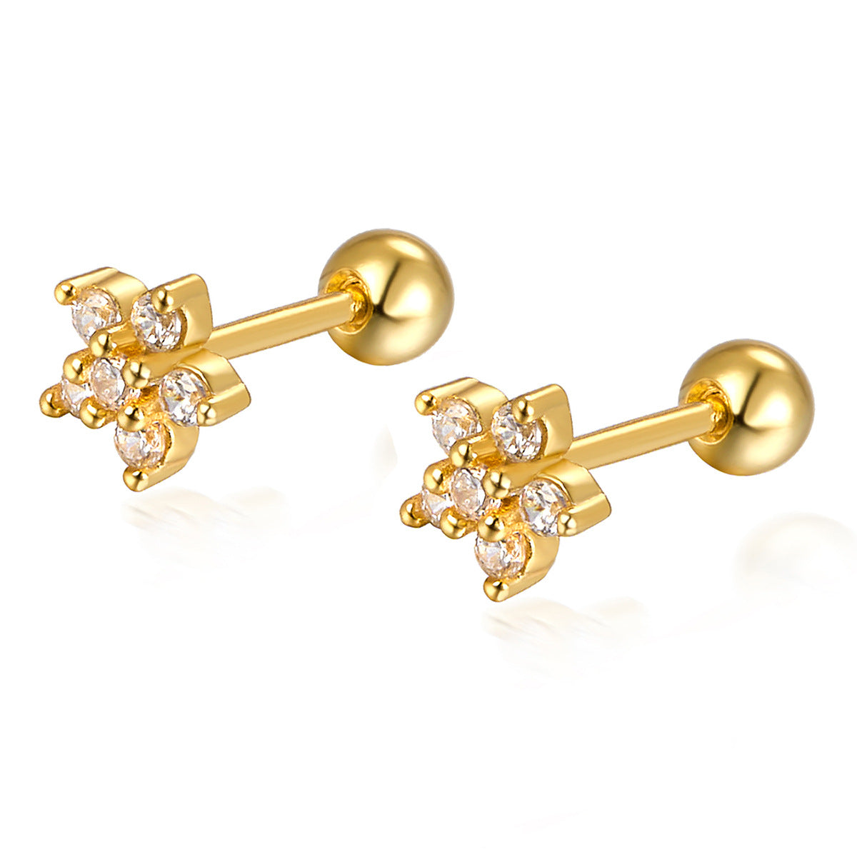 Flower Screw Earrings - 925 Silver Diamond Petal Jewelry Wholesale